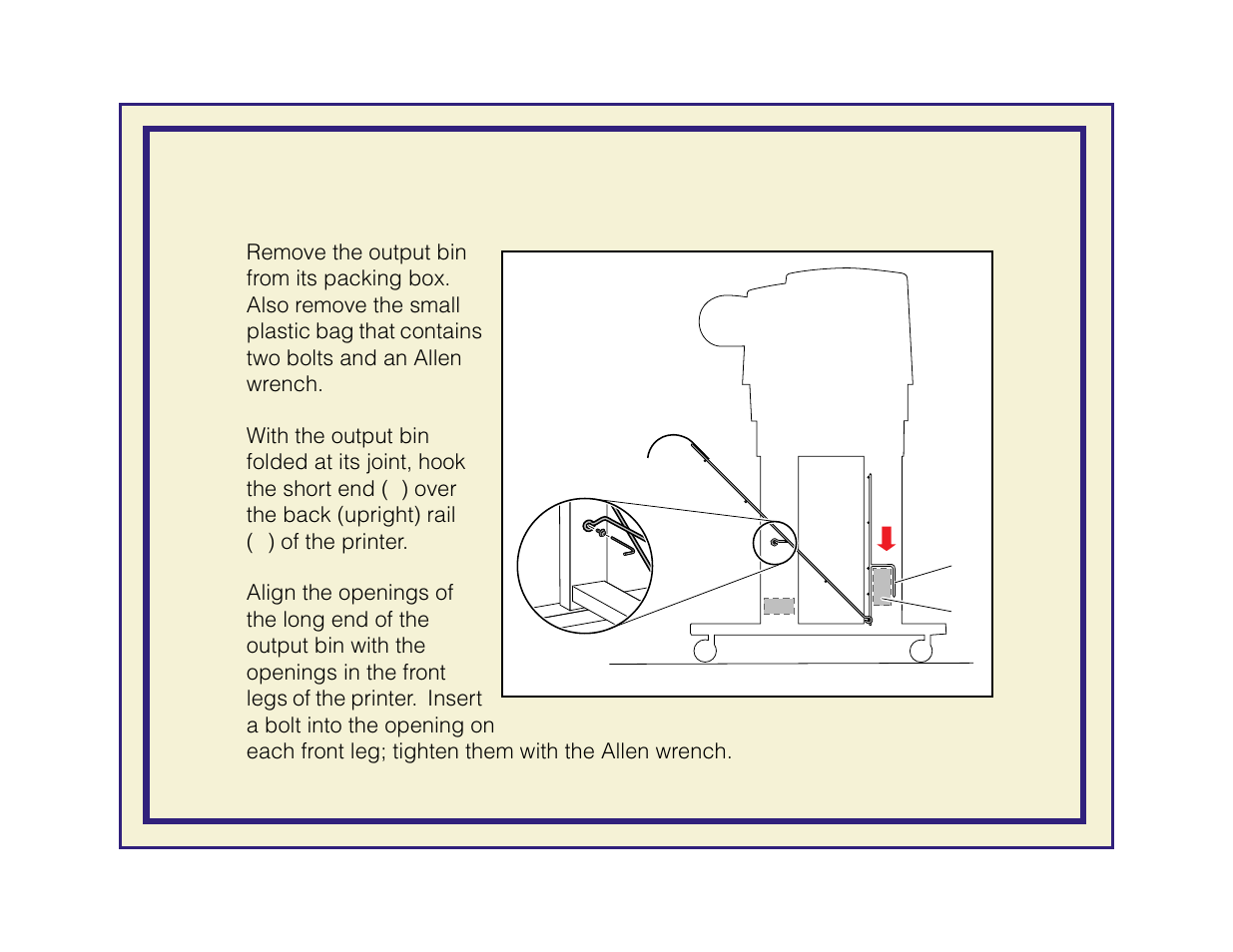 Attaching the output bin | Tektronix Phaser 600 User Manual | Page 42 / 798