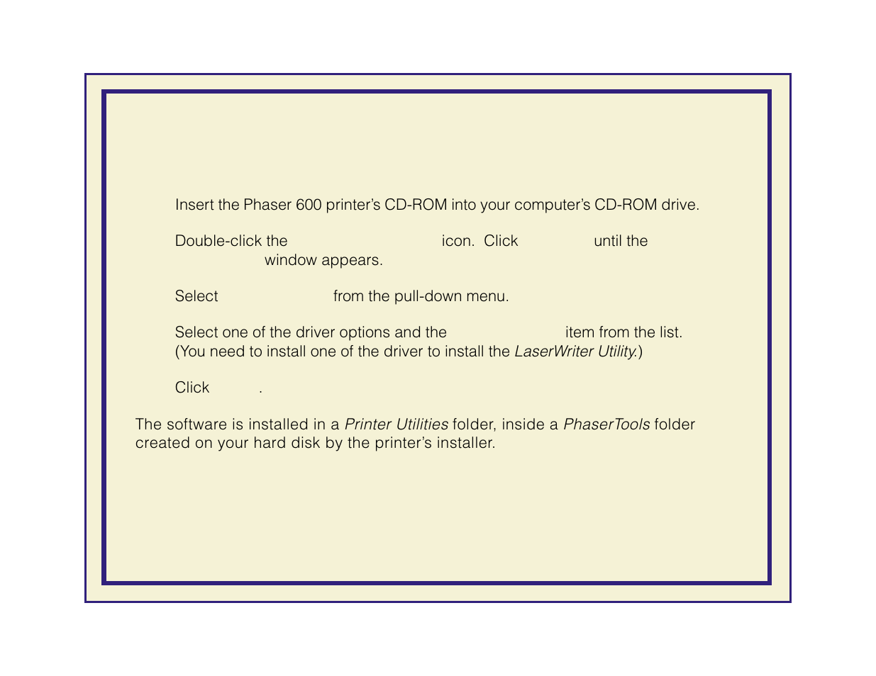 Installing the macintosh utility files from the pr | Tektronix Phaser 600 User Manual | Page 443 / 798
