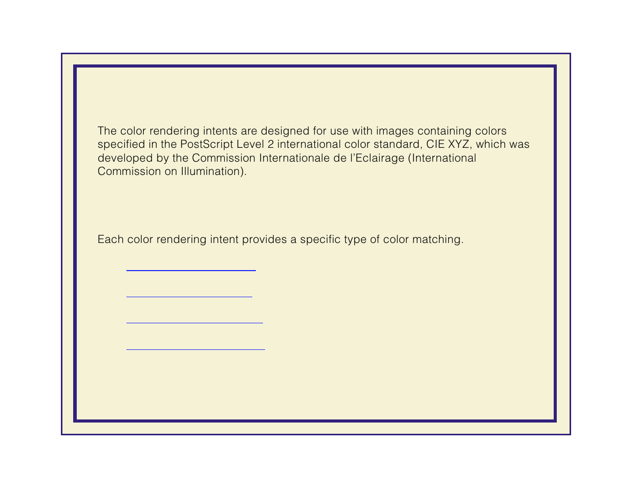 Using the color rendering intents, Descriptions | Tektronix Phaser 600 User Manual | Page 467 / 798