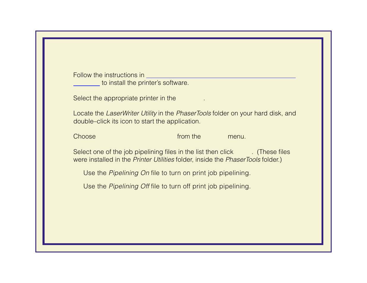 Enable/disable job pipelining from a macintosh | Tektronix Phaser 600 User Manual | Page 476 / 798