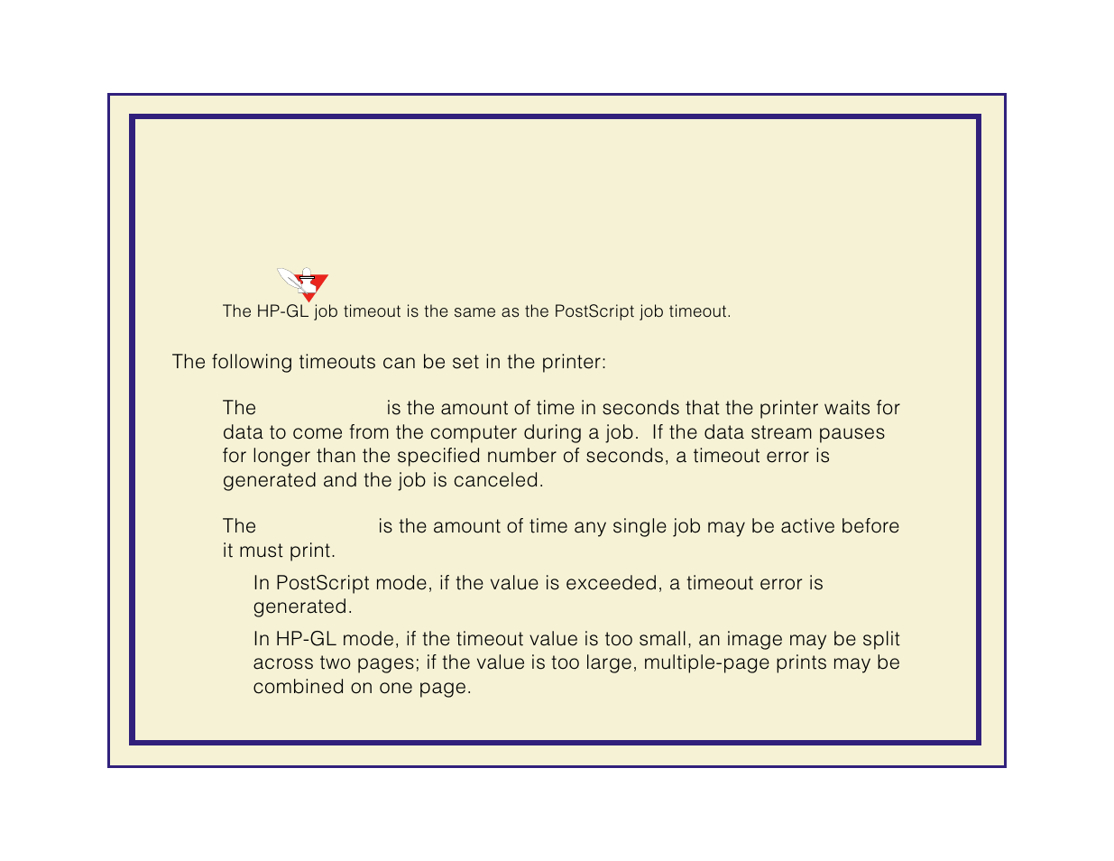 Setting postscript and hp-gl job and wait timeouts, Setting postscript and hp-gl job, And wait timeouts | Tektronix Phaser 600 User Manual | Page 533 / 798