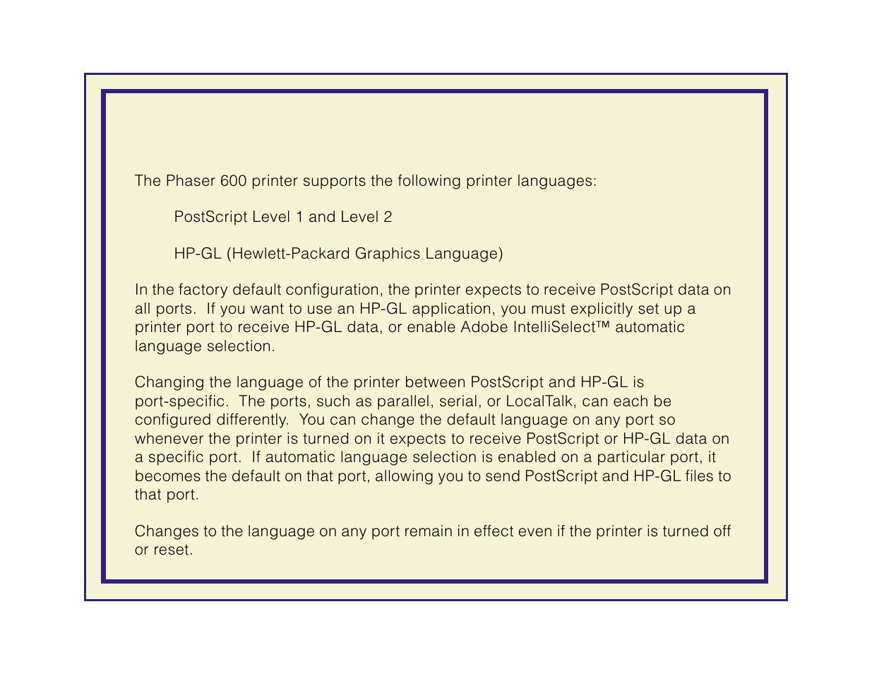 Changing the printer’s language mode | Tektronix Phaser 600 User Manual | Page 538 / 798