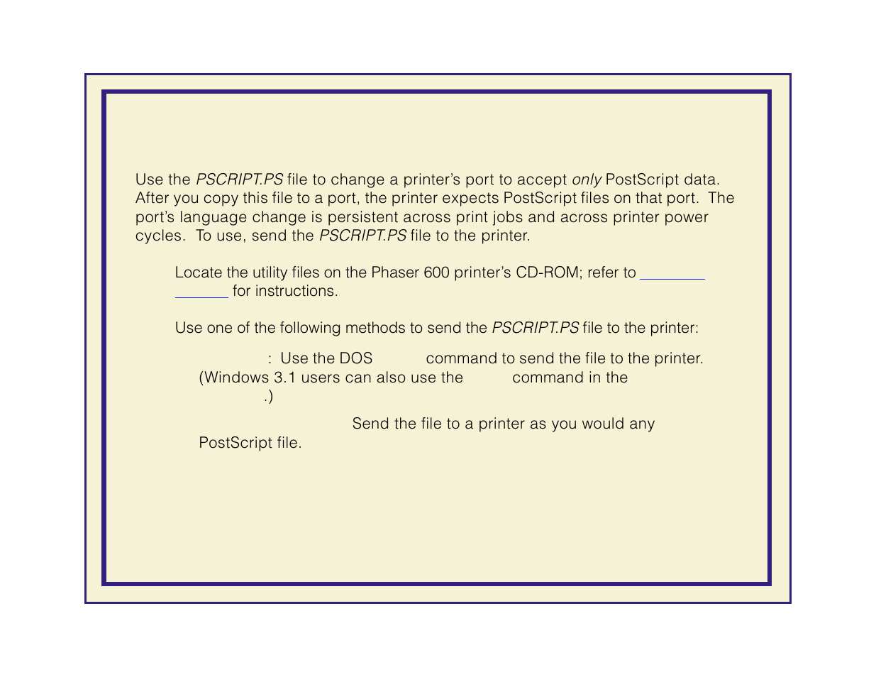 Printing postscript files, Eceive postscript; see | Tektronix Phaser 600 User Manual | Page 540 / 798