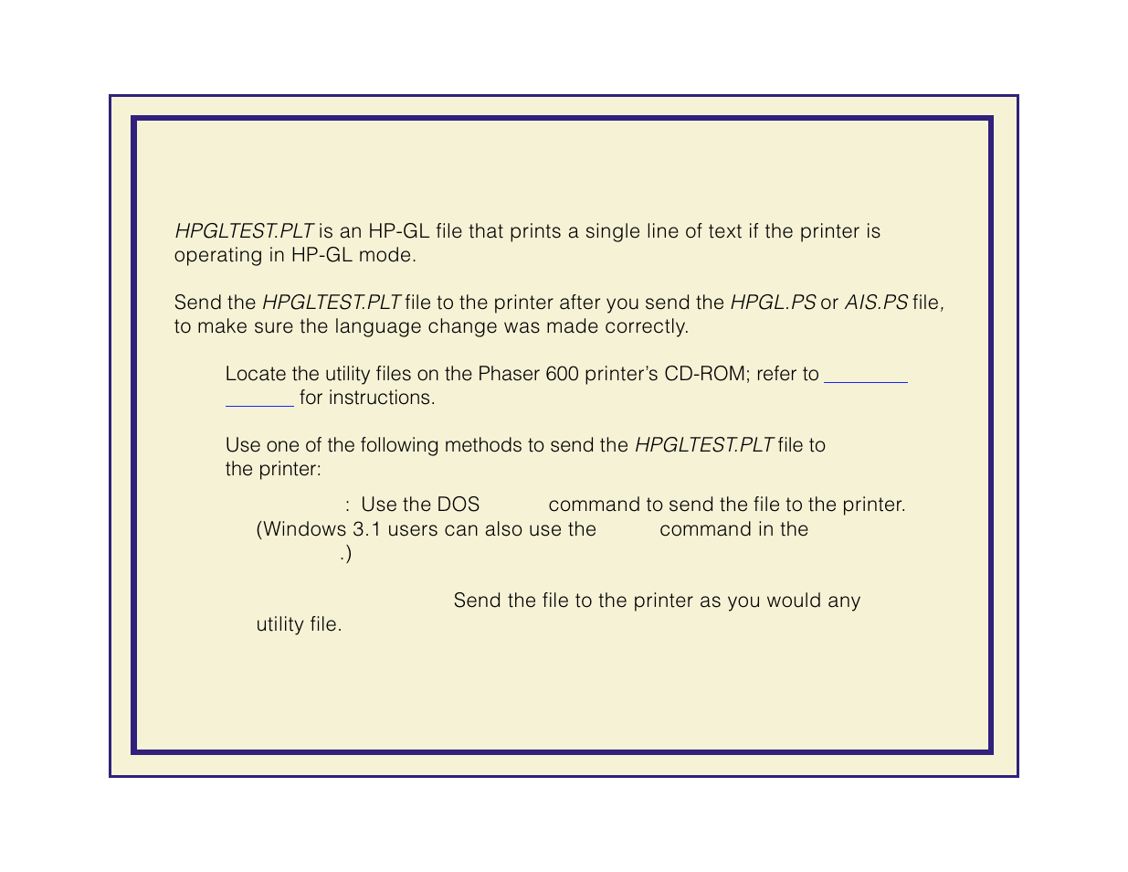 Testing hp-gl mode | Tektronix Phaser 600 User Manual | Page 544 / 798