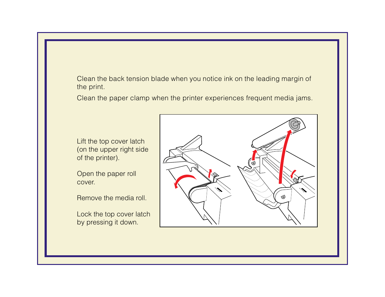 Back tension blade and paper clamp, Removing the mediaroll, Removing the media roll | Tektronix Phaser 600 User Manual | Page 562 / 798