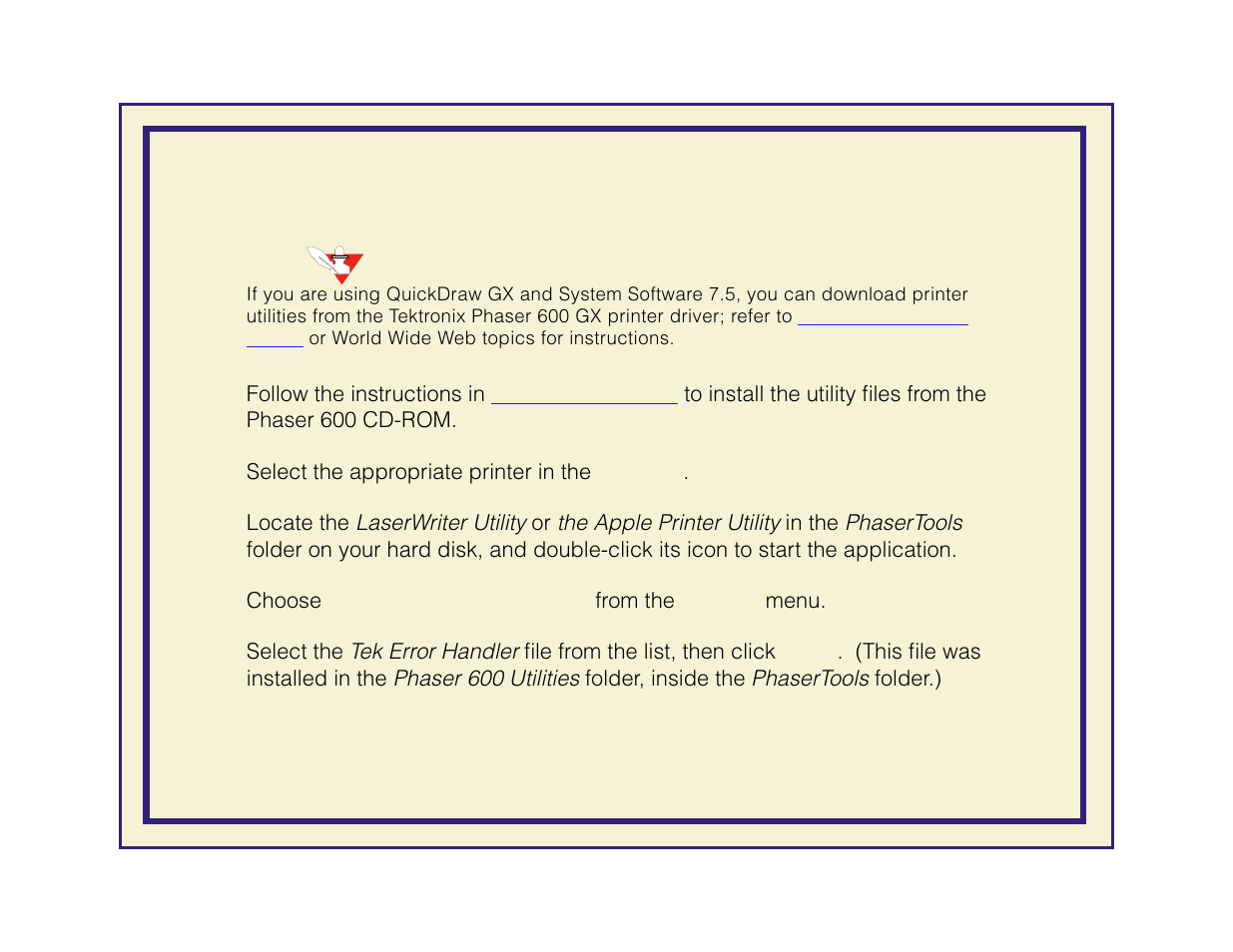 Using the macintosh error handler utility file | Tektronix Phaser 600 User Manual | Page 652 / 798