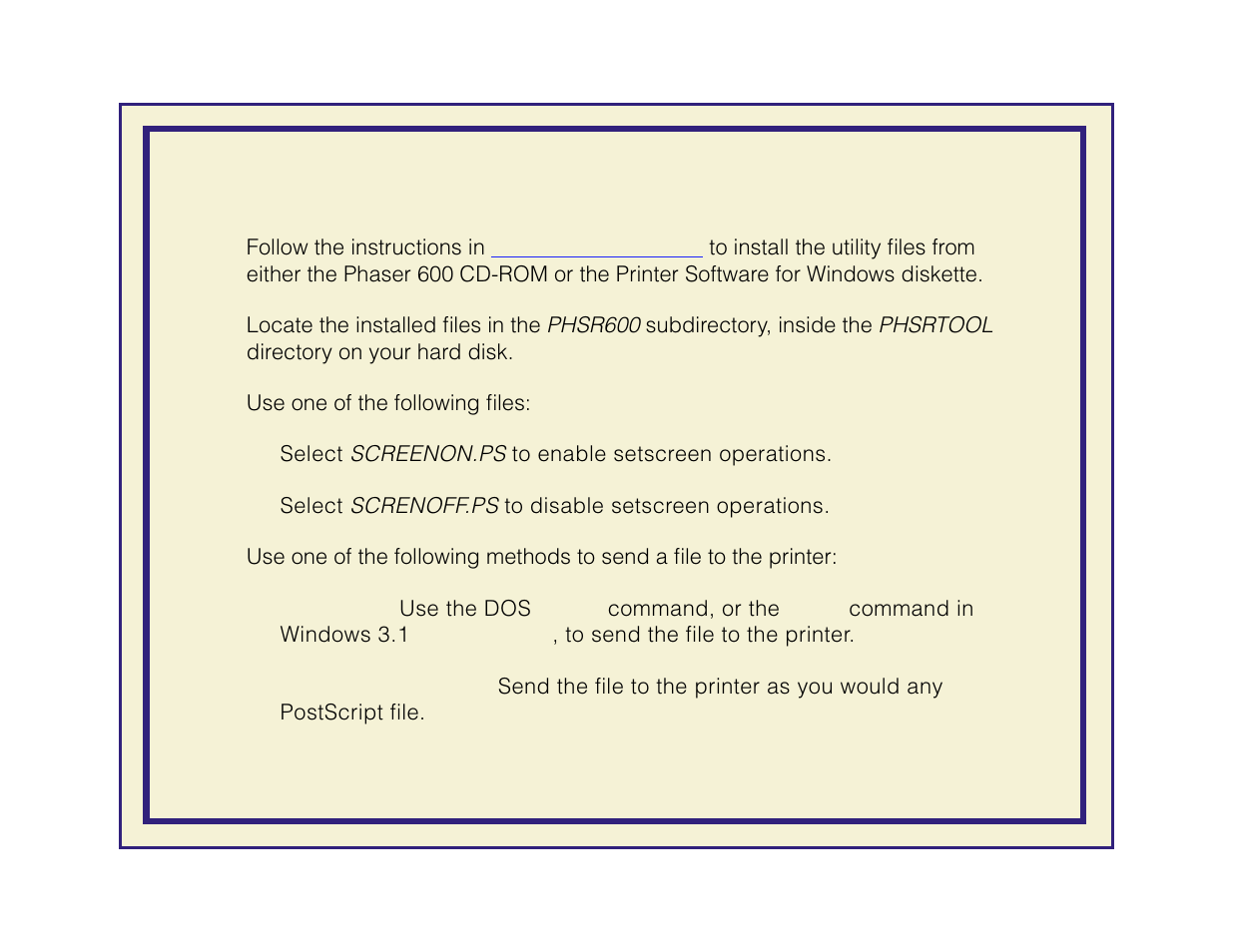 Using the pc/workstation setscreen utility file | Tektronix Phaser 600 User Manual | Page 666 / 798