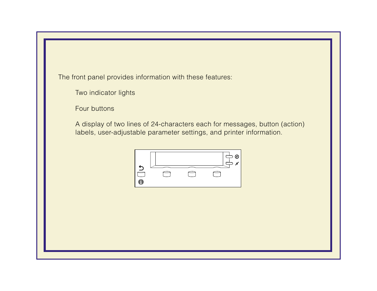 Front panel overview | Tektronix Phaser 600 User Manual | Page 701 / 798