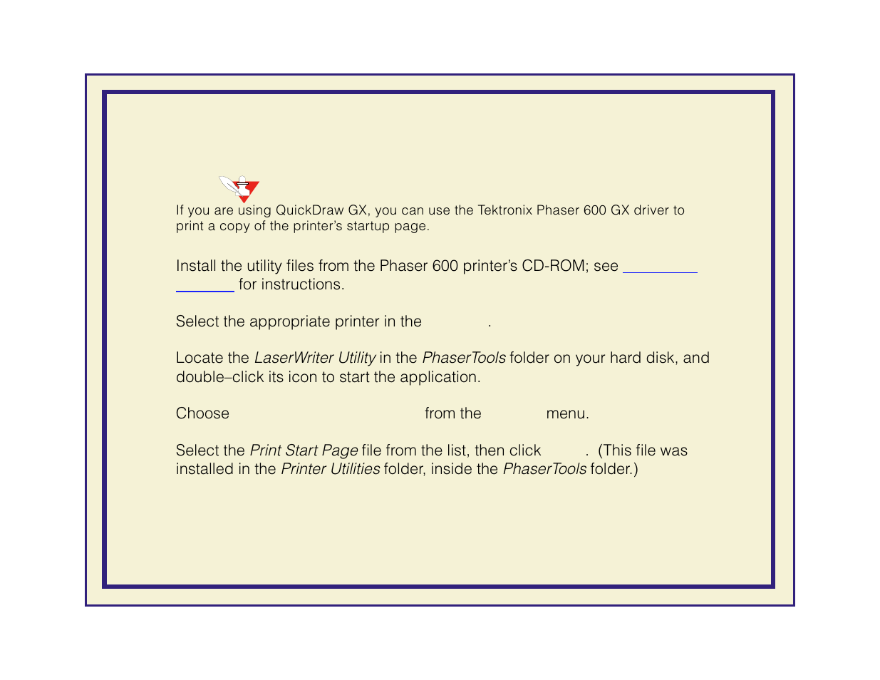 Macintosh utility file: print start page | Tektronix Phaser 600 User Manual | Page 726 / 798