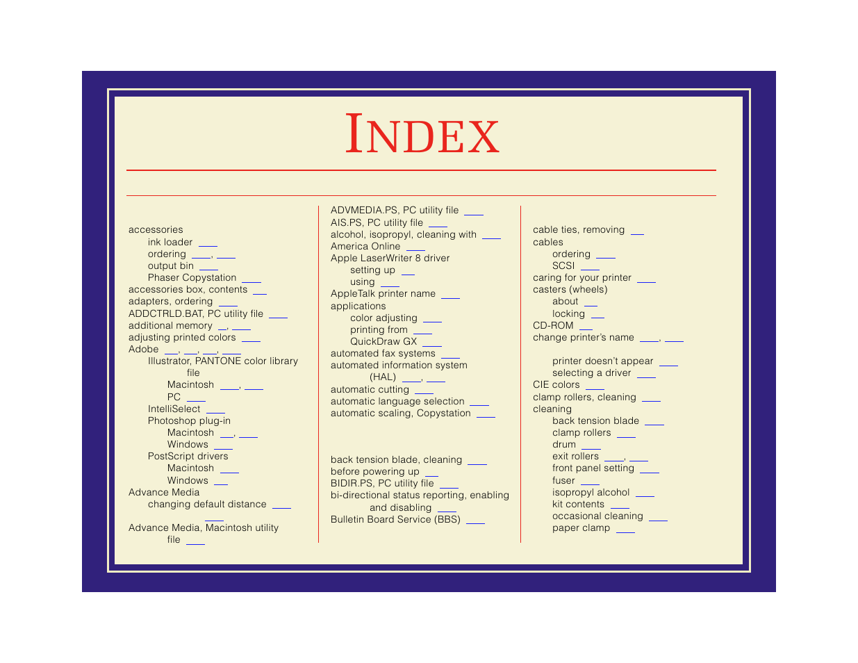 Index, To open, Ndex | Tektronix Phaser 600 User Manual | Page 786 / 798