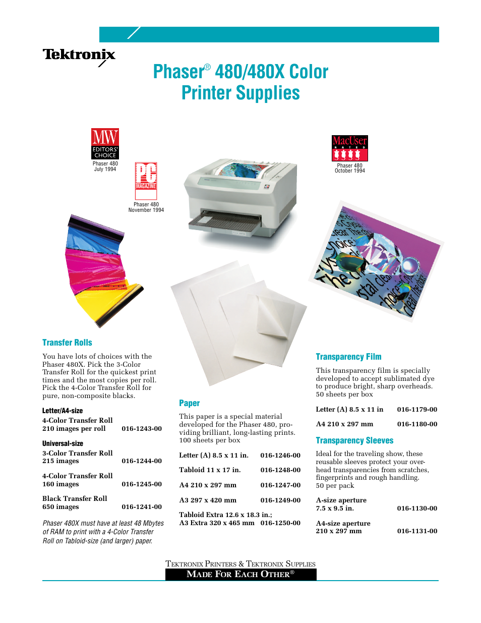 Tektronix Phaser 016-1249-00 User Manual | 2 pages