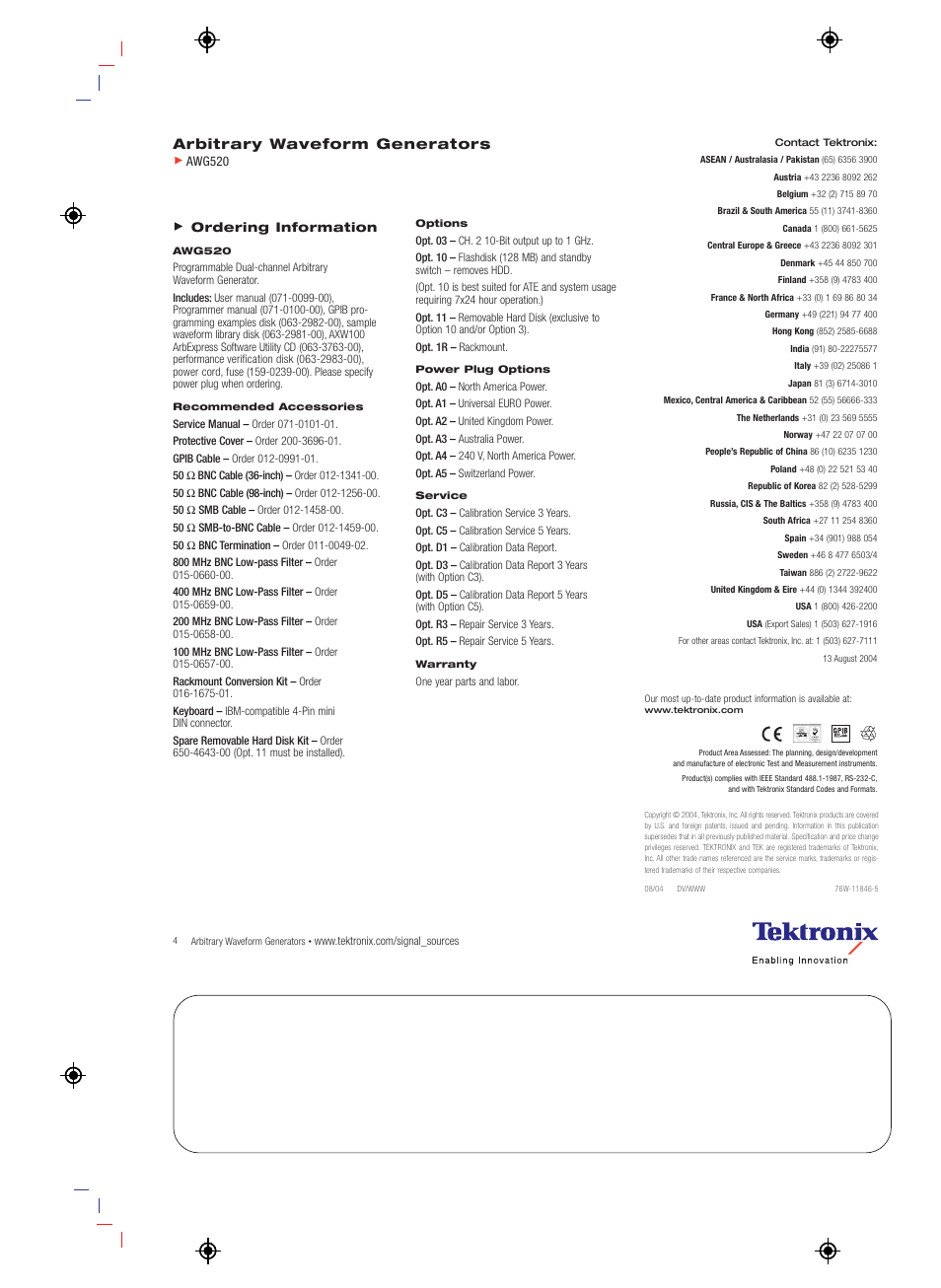 Arbitrary waveform generators | Tektronix AWG520 User Manual | Page 4 / 4