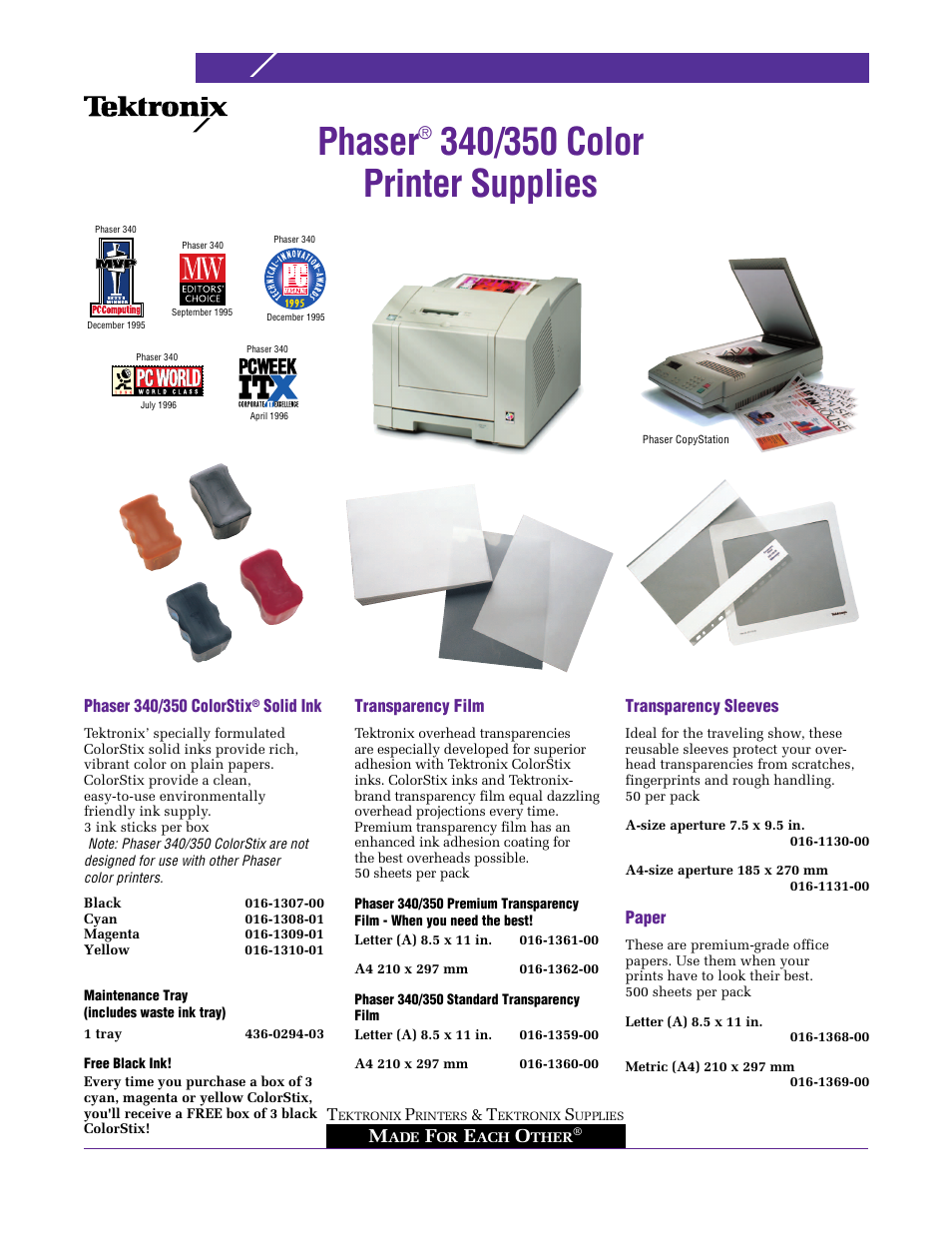 Tektronix Phaser 016-1368-00 User Manual | 2 pages