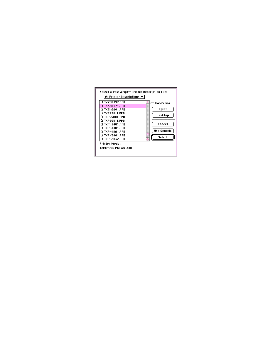 Click the select ppd button; the printer descr, Select the ppd file you installed in step 3, e, Make sure the information under printer model | Click select, Click configure. in the field for memory confi | Tektronix LaserWriter printer driver 8.x User Manual | Page 3 / 4