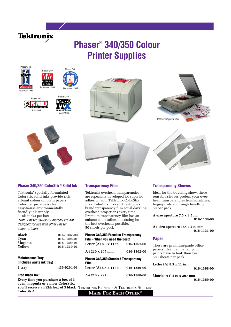 Tektronix Phaser 016-1310-01 User Manual | 2 pages