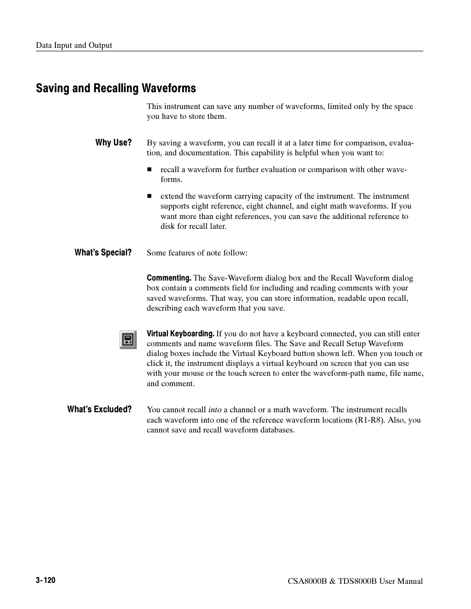 Saving and recalling waveforms | Tektronix CSA8000B User Manual | Page 194 / 354