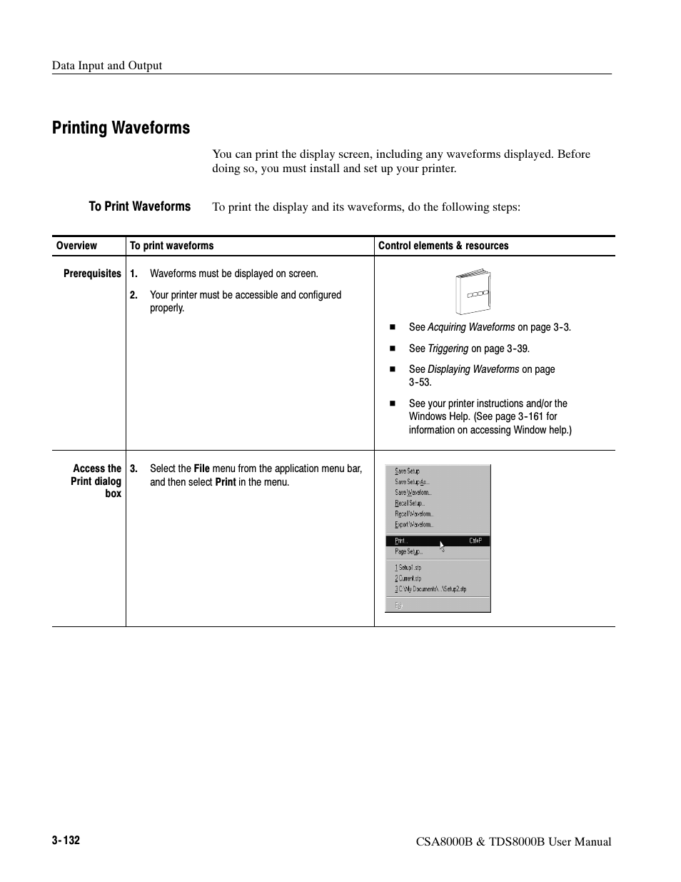 Printing waveforms | Tektronix CSA8000B User Manual | Page 206 / 354