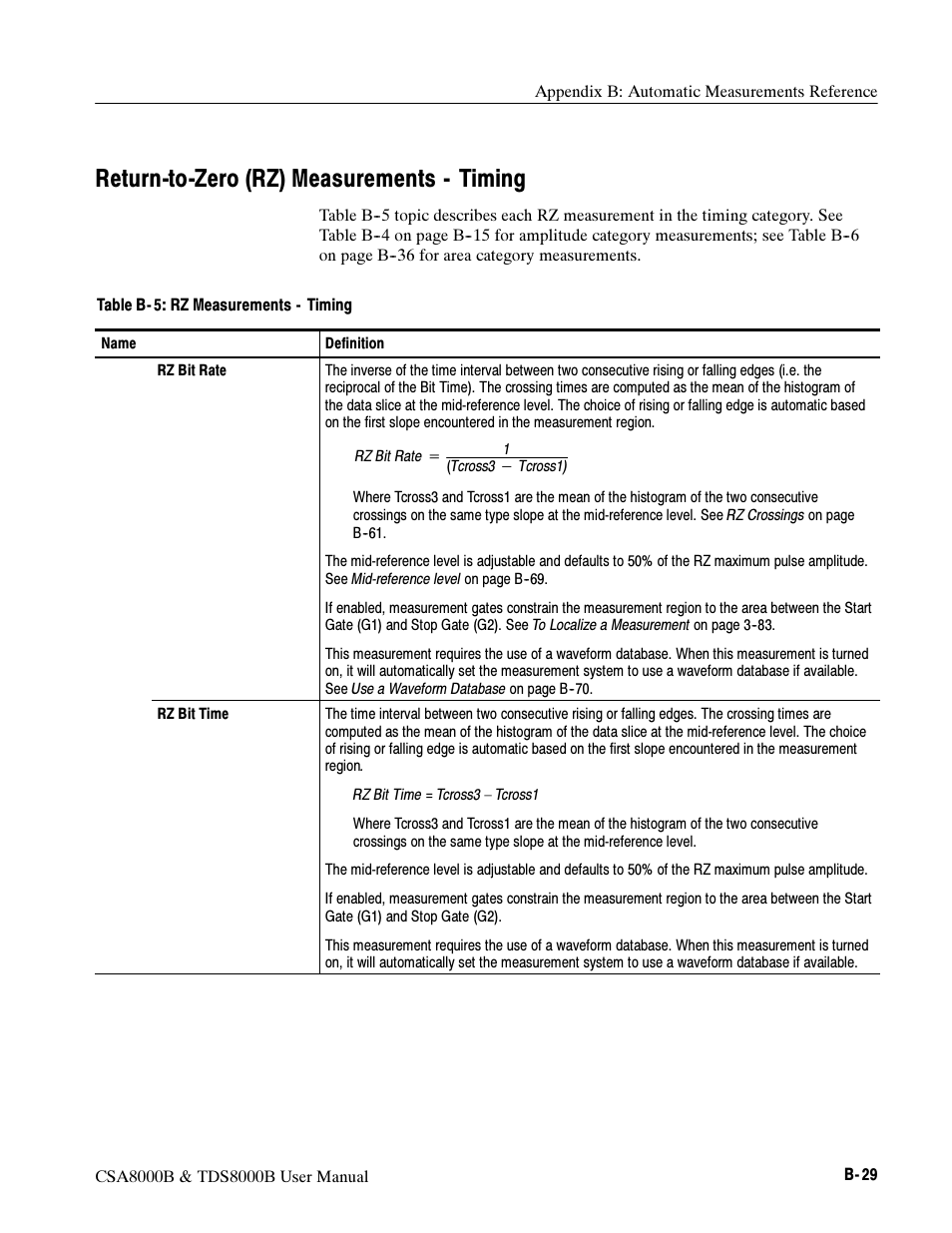 Return-to-zero (rz) measurements - timing | Tektronix CSA8000B User Manual | Page 291 / 354