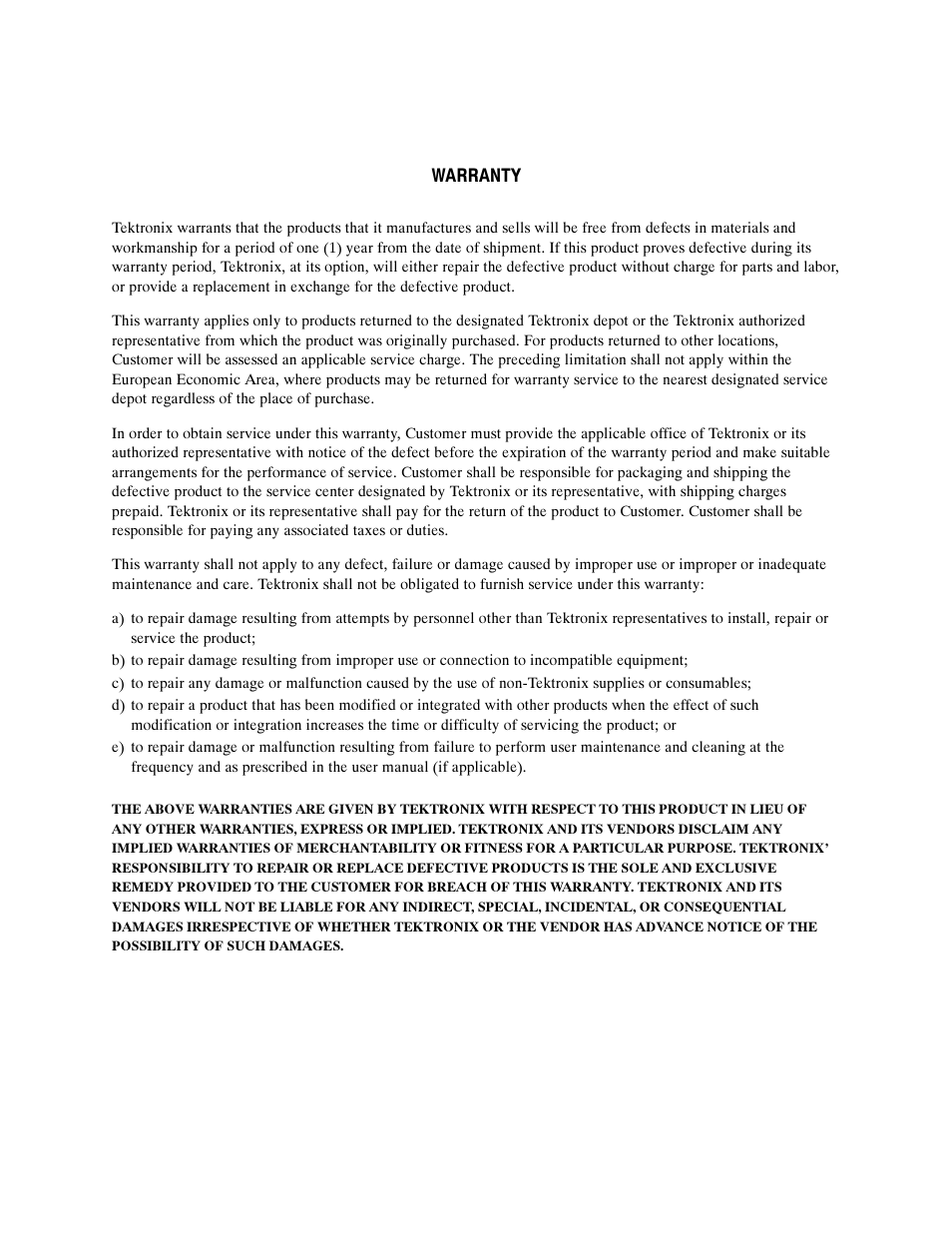 Warranty | Tektronix CSA8000B User Manual | Page 3 / 354