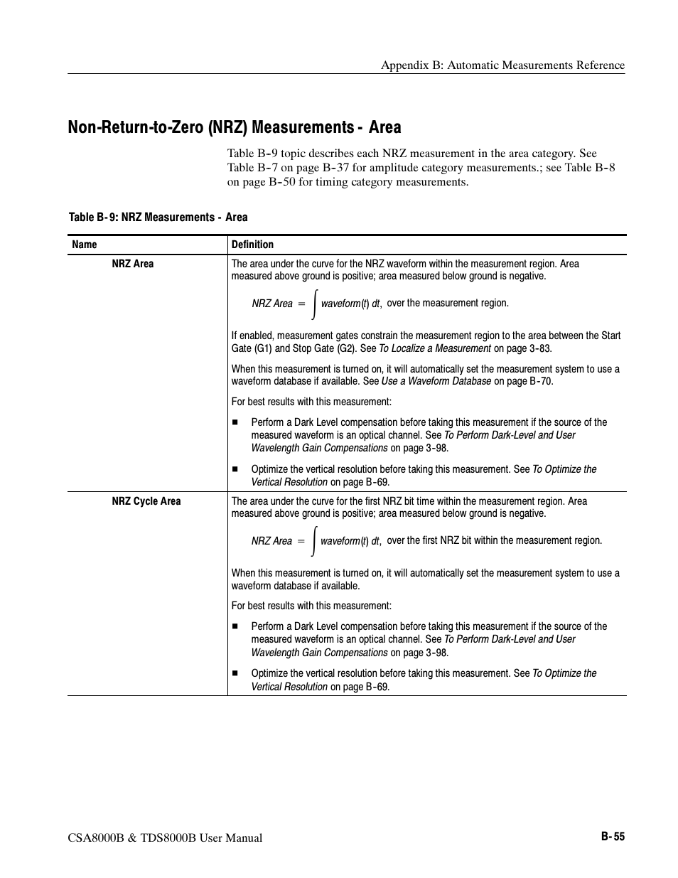 Non-return-to-zero (nrz) measurements - area | Tektronix CSA8000B User Manual | Page 317 / 354