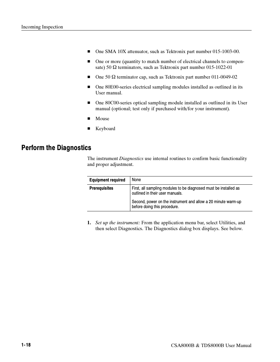 Perform the diagnostics | Tektronix CSA8000B User Manual | Page 36 / 354