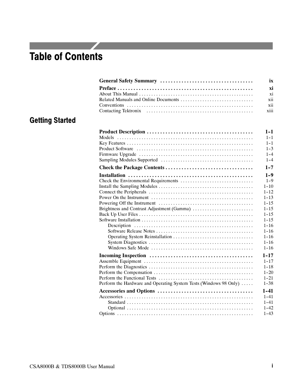 Tektronix CSA8000B User Manual | Page 5 / 354