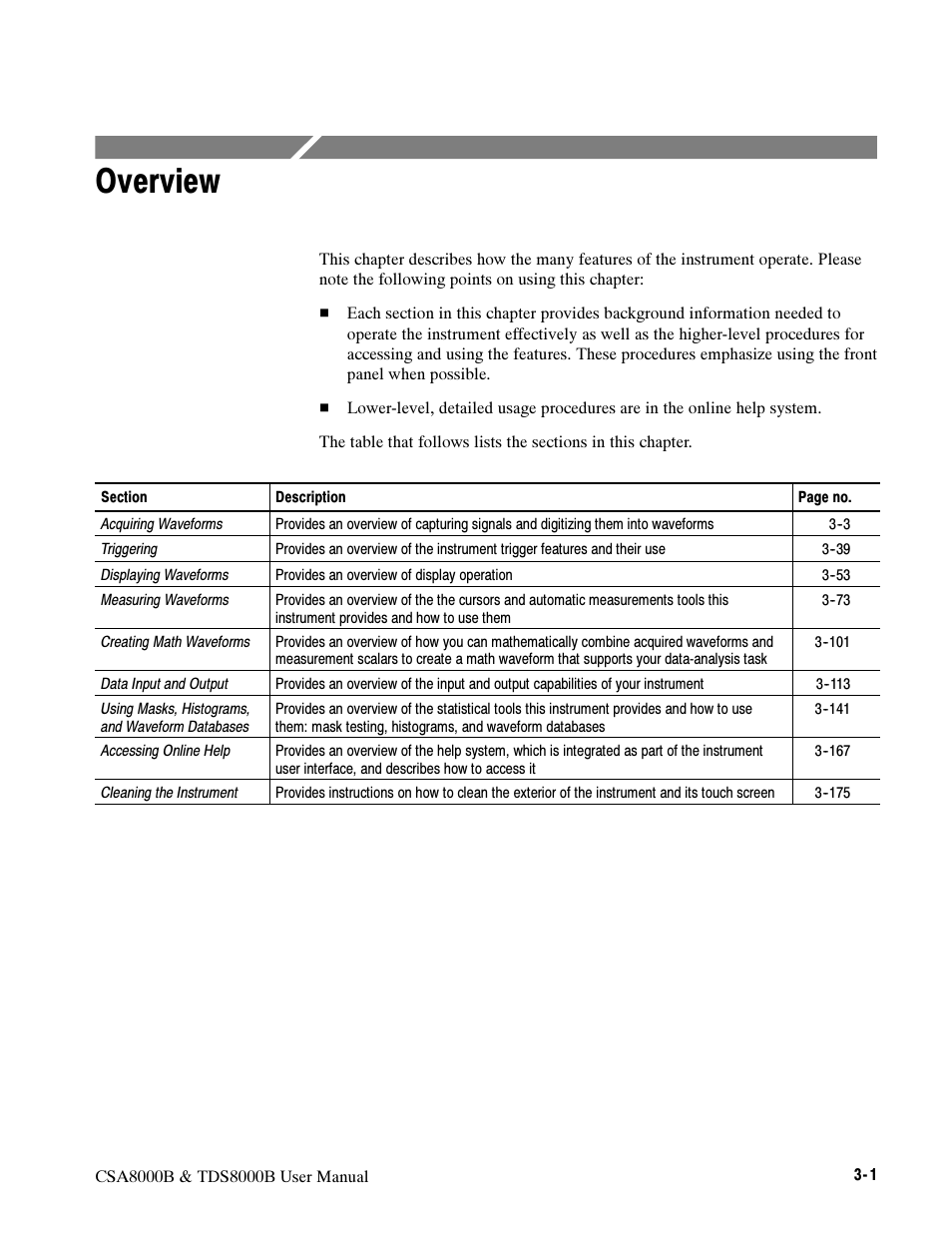 Overview | Tektronix CSA8000B User Manual | Page 75 / 354