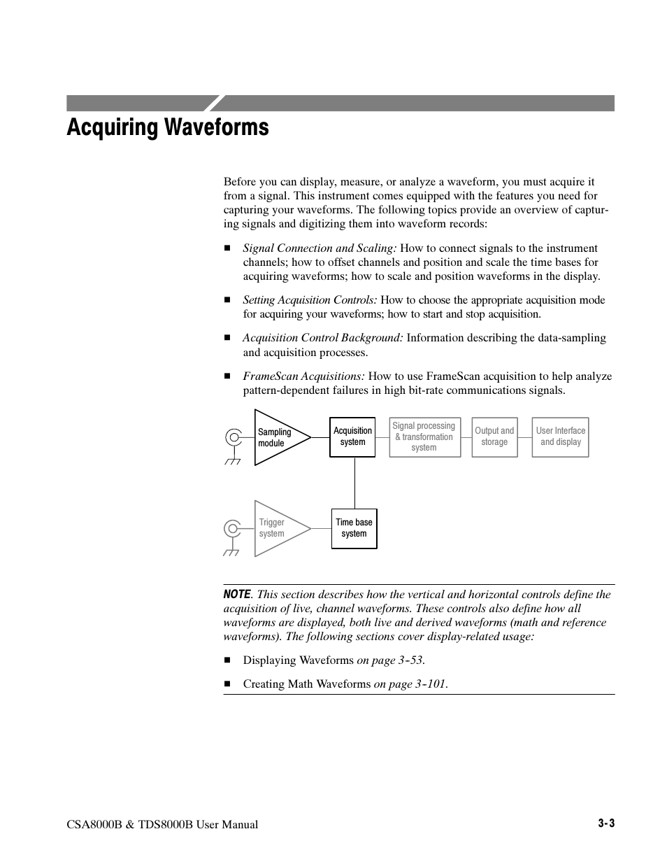 Acquiring waveforms | Tektronix CSA8000B User Manual | Page 77 / 354