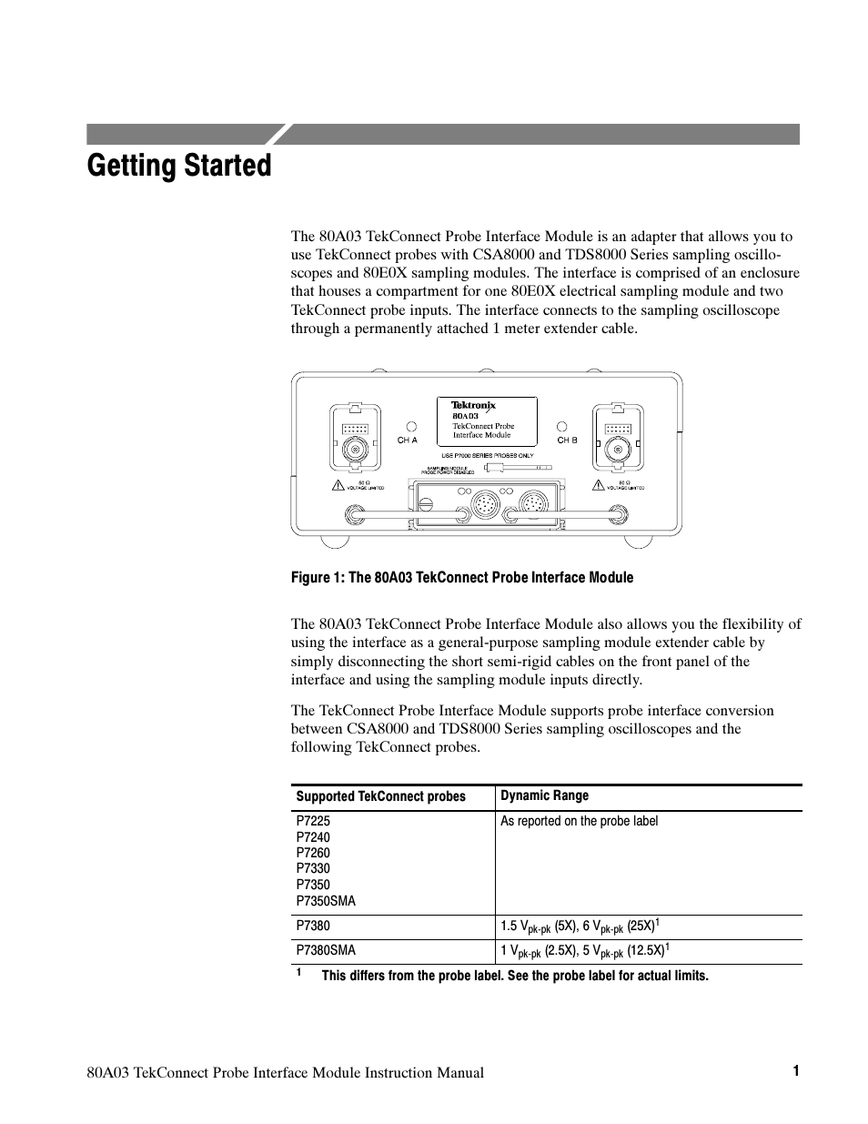 Getting started | Tektronix TekConnect Probe Interface Module 80A03 User Manual | Page 11 / 42