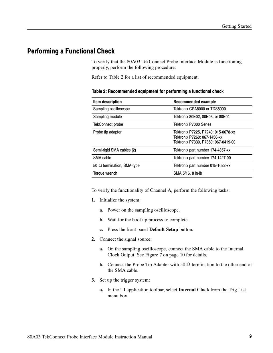 Performing a functional check | Tektronix TekConnect Probe Interface Module 80A03 User Manual | Page 19 / 42