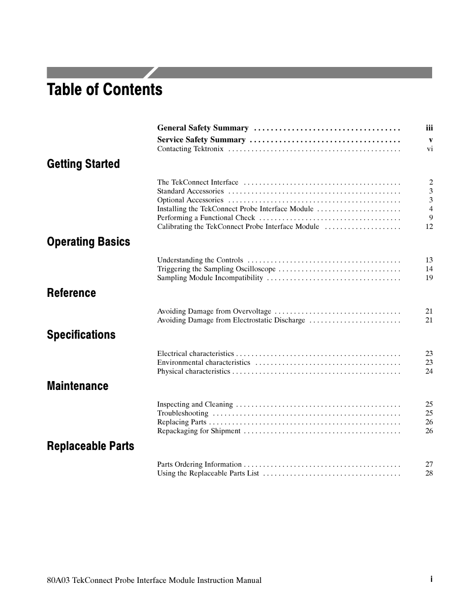 Tektronix TekConnect Probe Interface Module 80A03 User Manual | Page 5 / 42