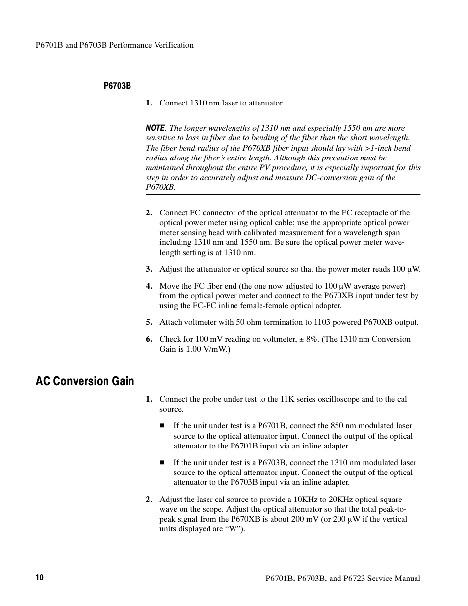 Ac conversion gain | Tektronix P6723 User Manual | Page 20 / 38