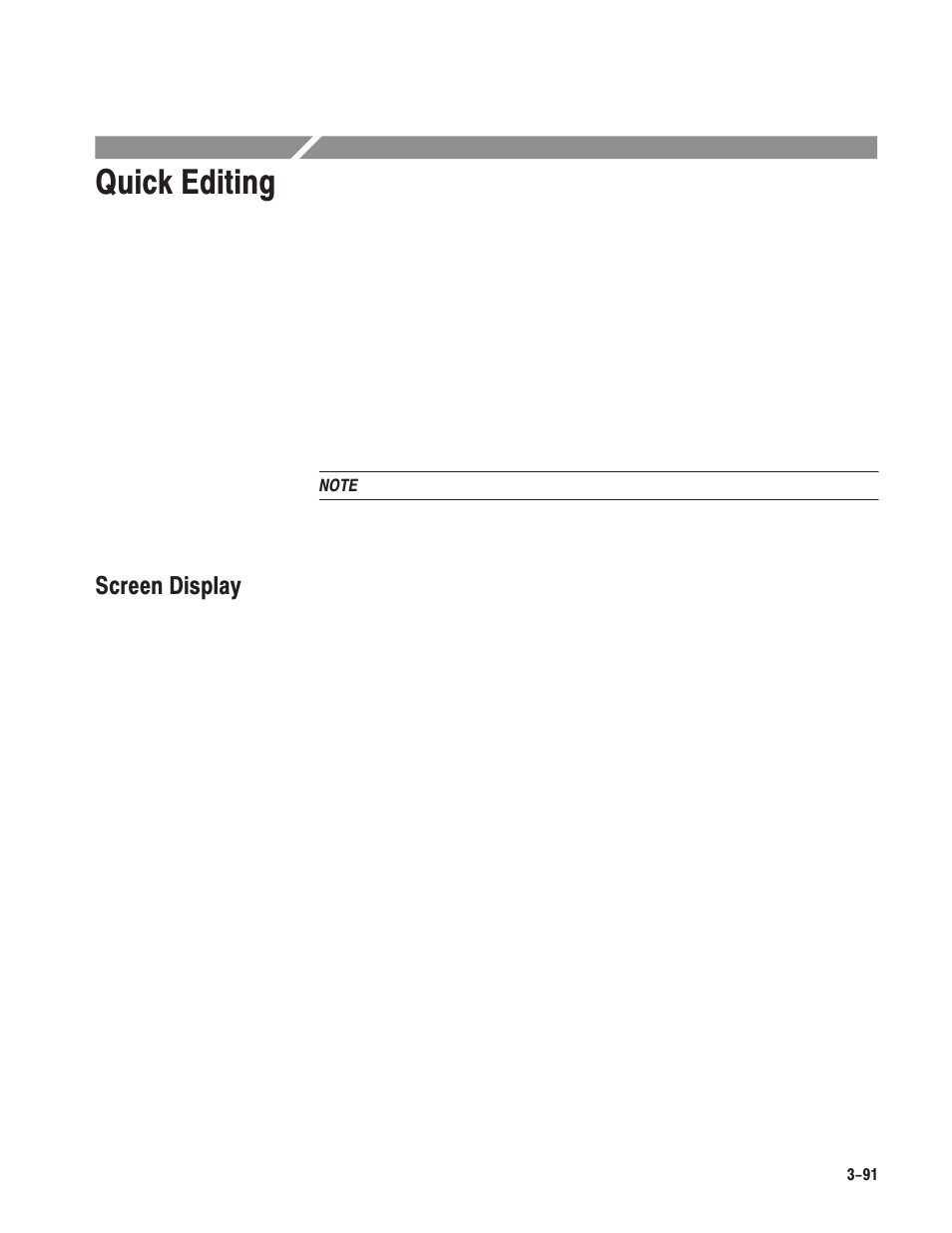 Quick editing, Screen display | Tektronix AWG610 User Manual | Page 209 / 466