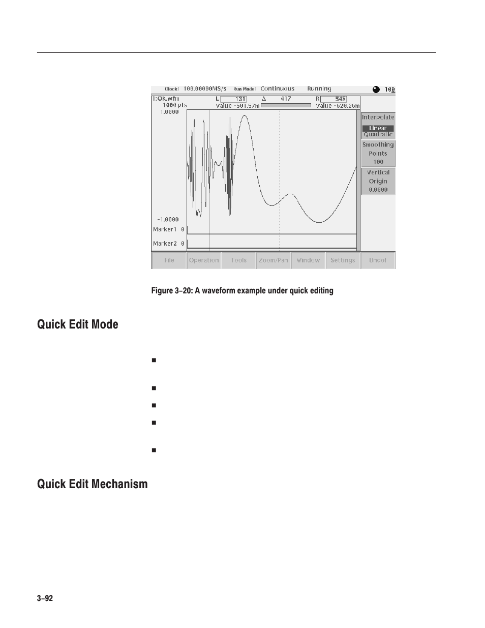 Quick edit mode, Quick edit mechanism | Tektronix AWG610 User Manual | Page 210 / 466