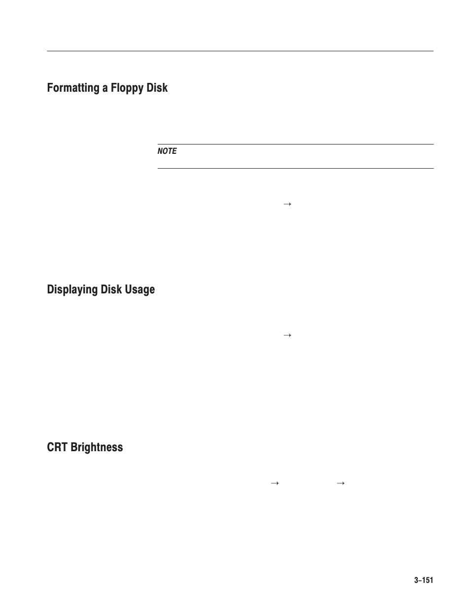 Formatting a floppy disk, Displaying disk usage, Crt brightness | Tektronix AWG610 User Manual | Page 269 / 466