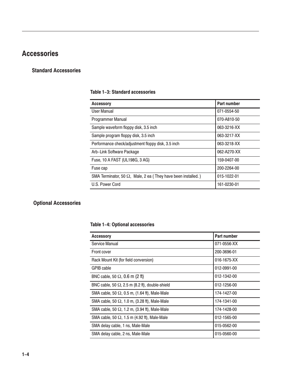 Accessories | Tektronix AWG610 User Manual | Page 28 / 466