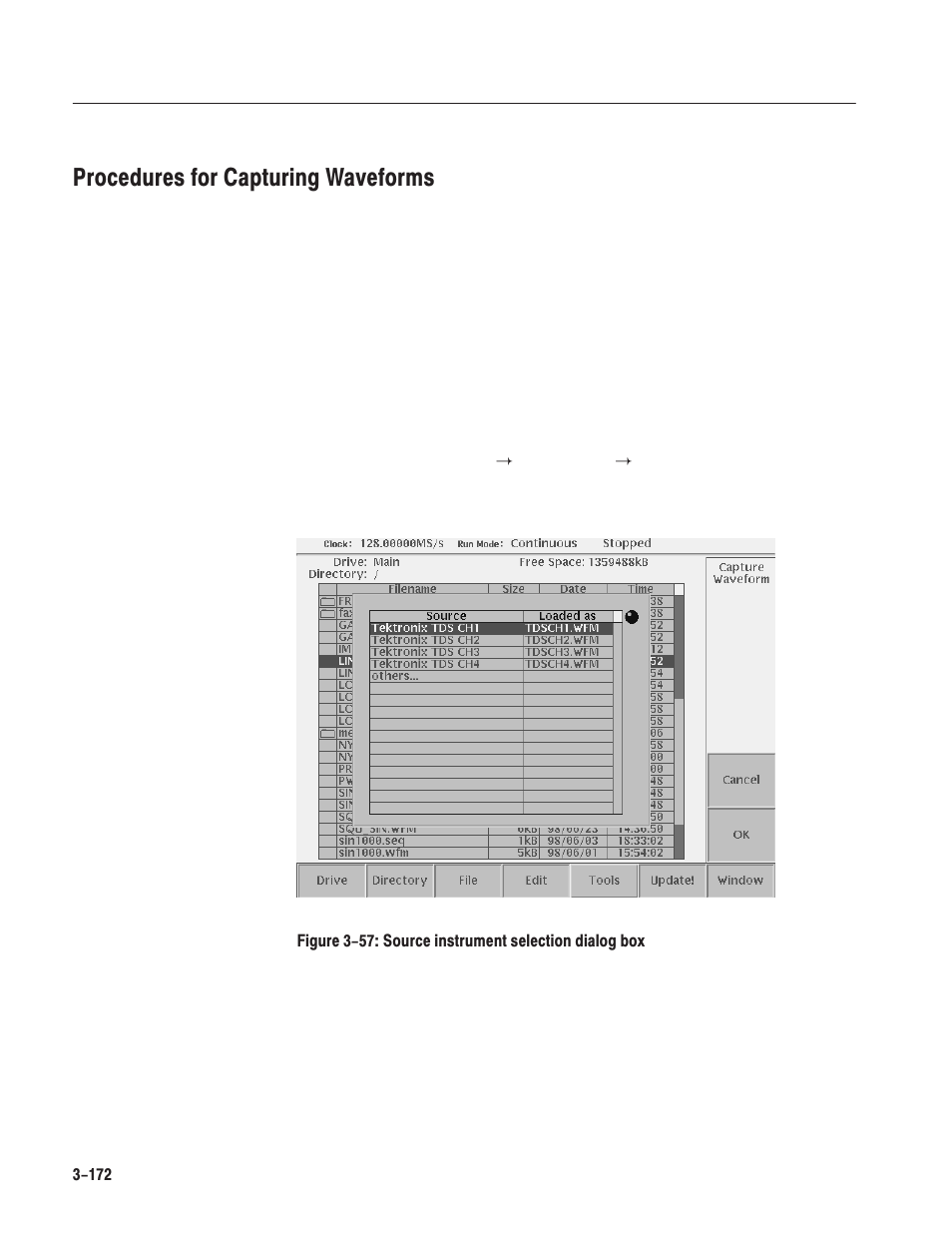 Procedures for capturing waveforms | Tektronix AWG610 User Manual | Page 290 / 466