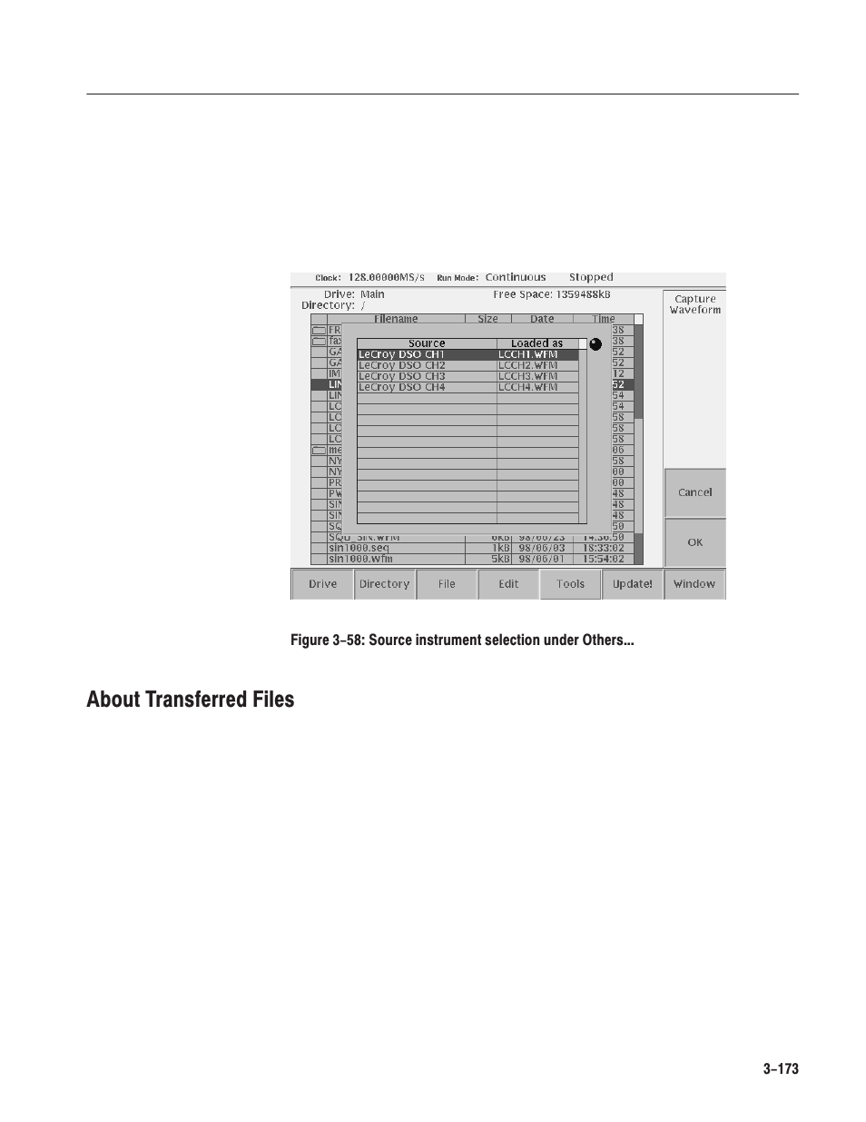 About transferred files | Tektronix AWG610 User Manual | Page 291 / 466