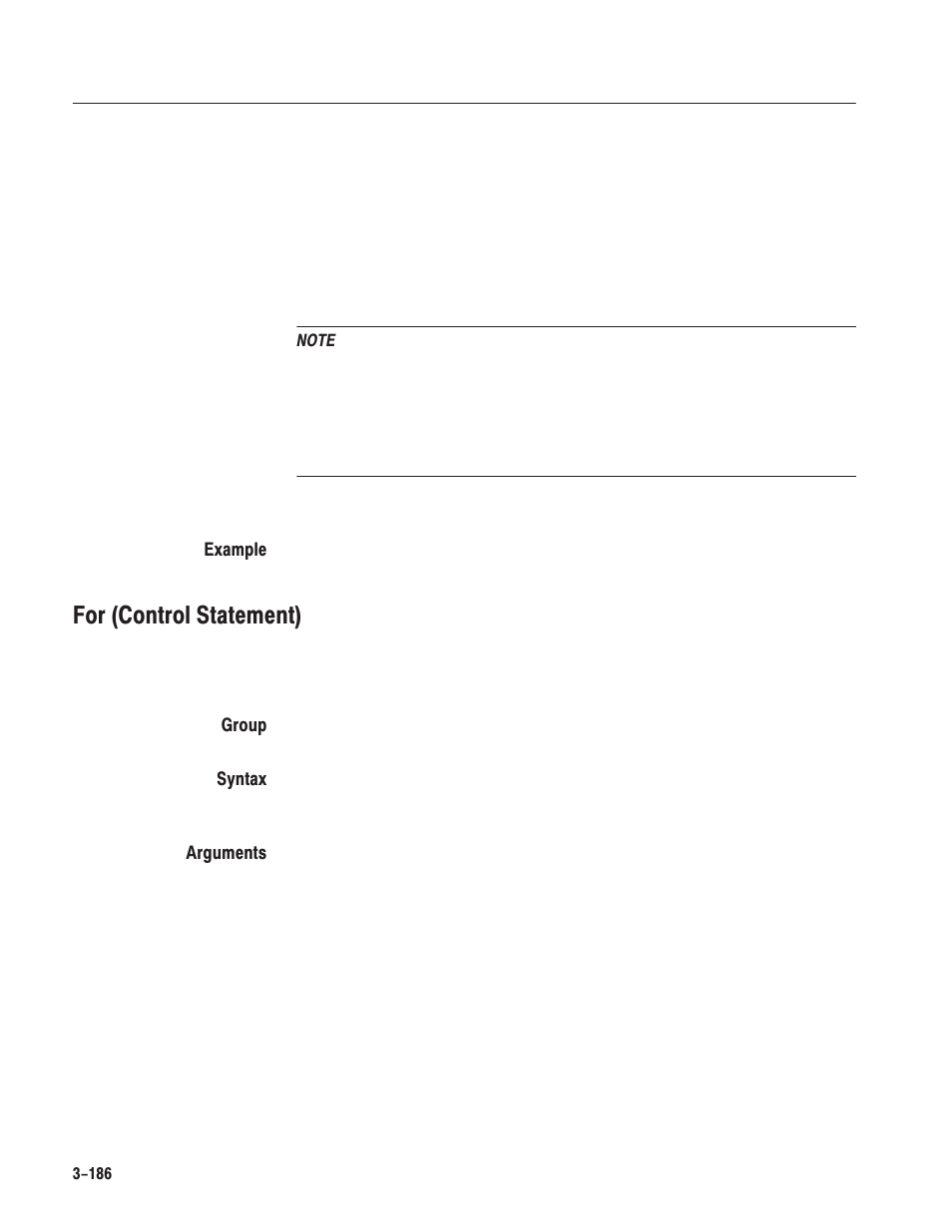 For (control statement) | Tektronix AWG610 User Manual | Page 304 / 466