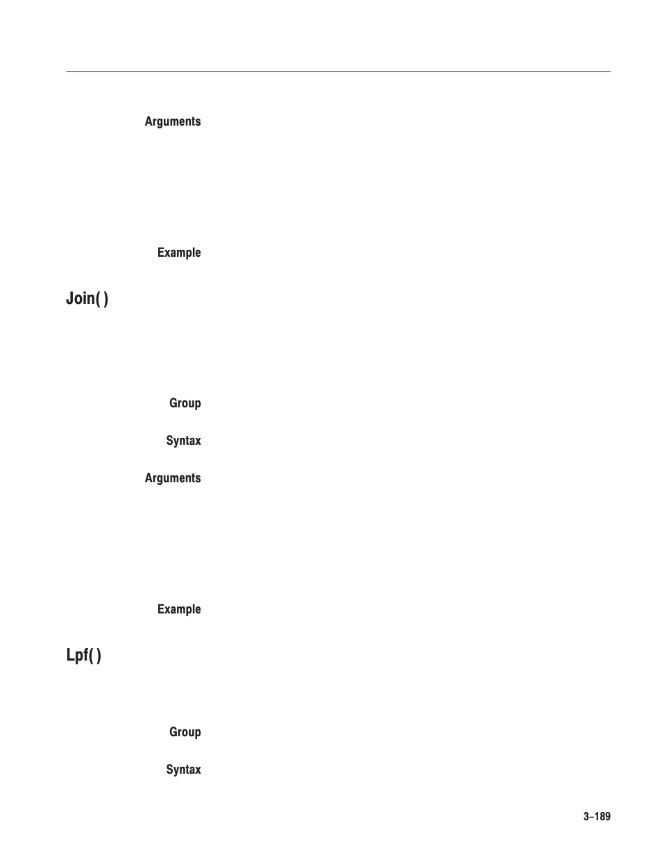 Join( ), Lpf( ) | Tektronix AWG610 User Manual | Page 307 / 466