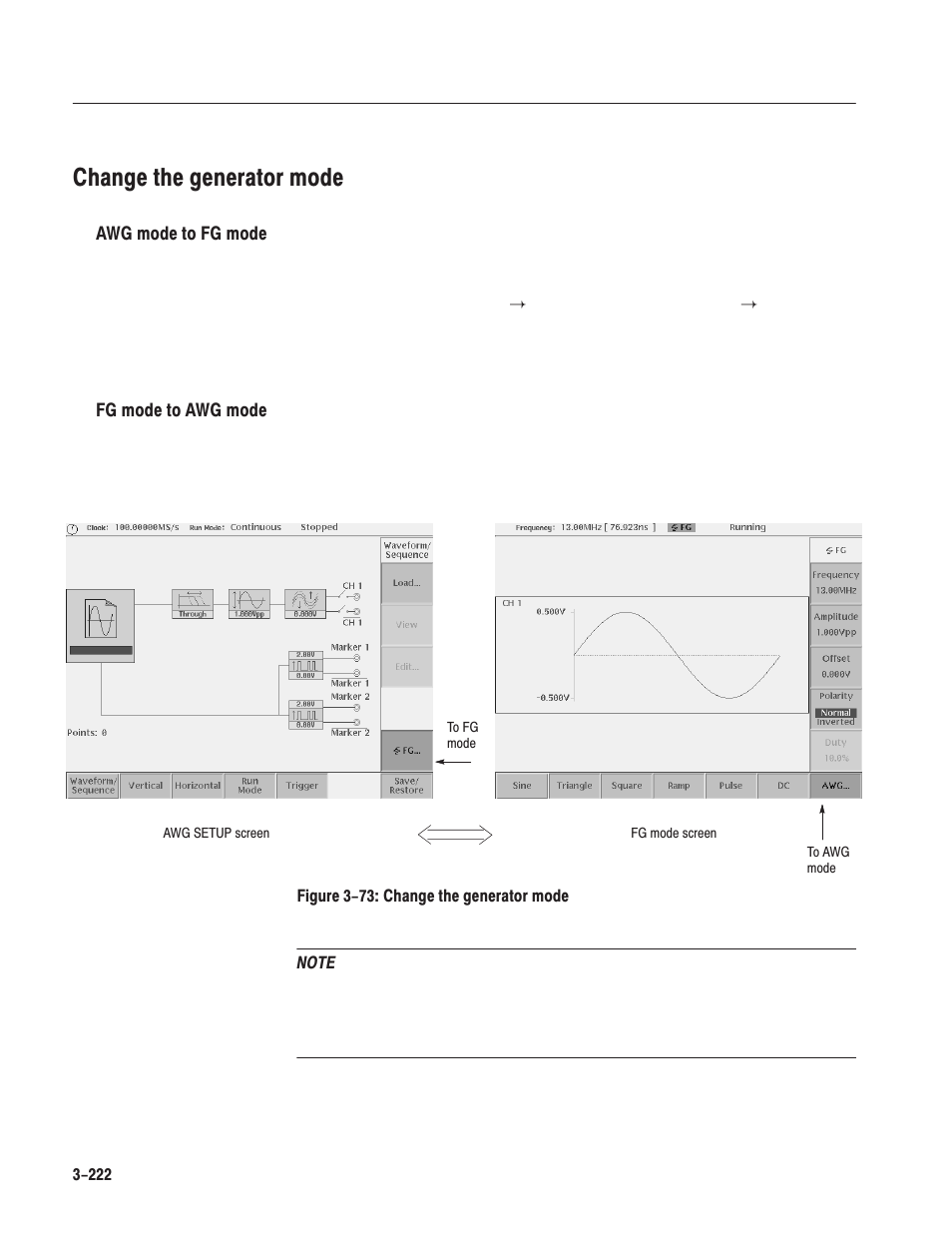 Change the generator mode | Tektronix AWG610 User Manual | Page 340 / 466