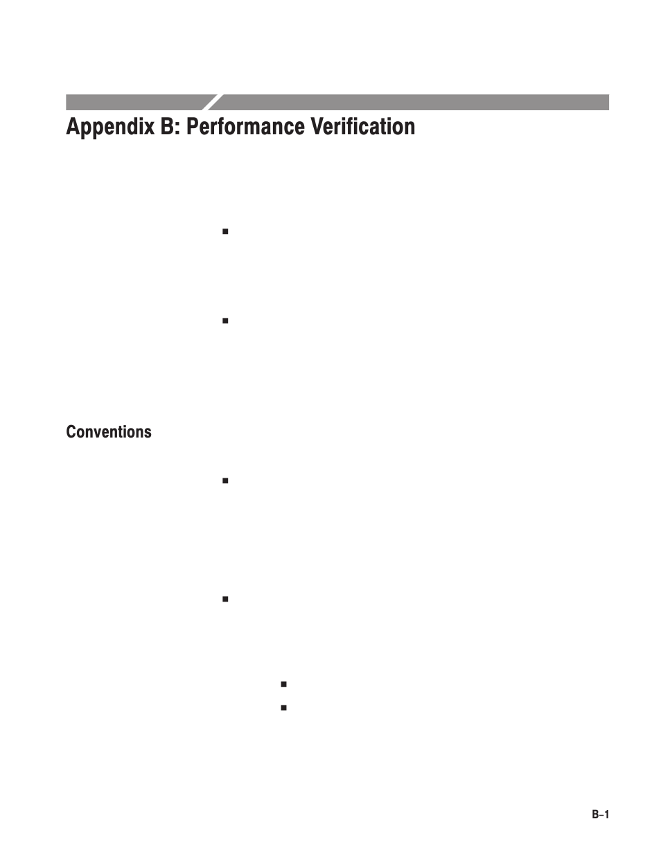 Appendix b:performance verification, Appendix b: performance verification, Conventions | Tektronix AWG610 User Manual | Page 361 / 466