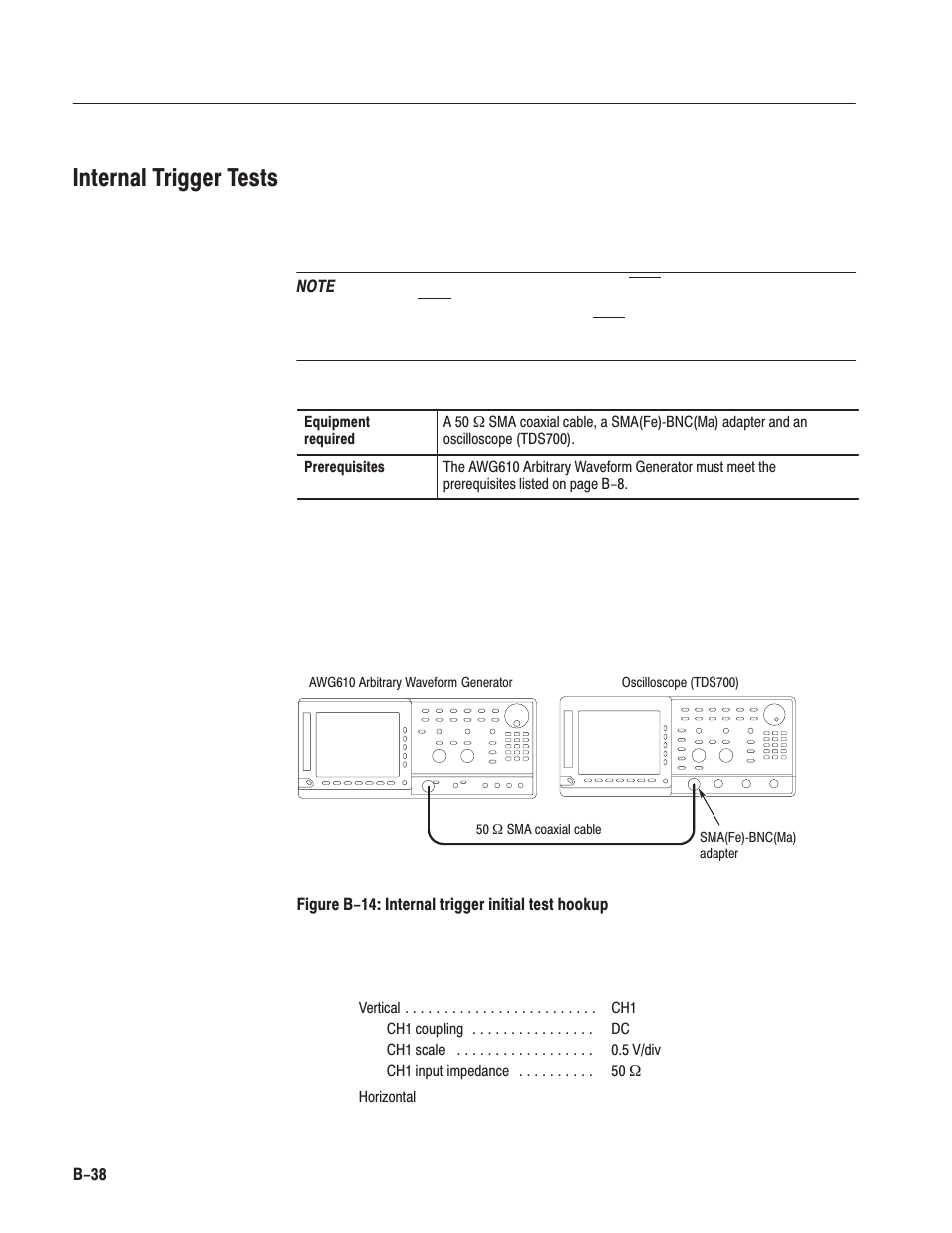 Internal trigger tests | Tektronix AWG610 User Manual | Page 398 / 466