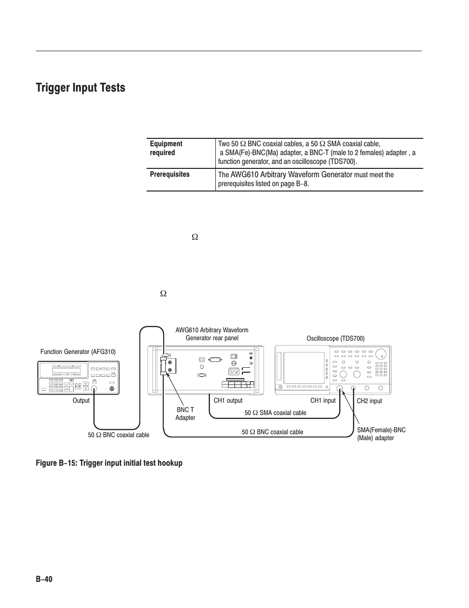 Trigger input tests | Tektronix AWG610 User Manual | Page 400 / 466