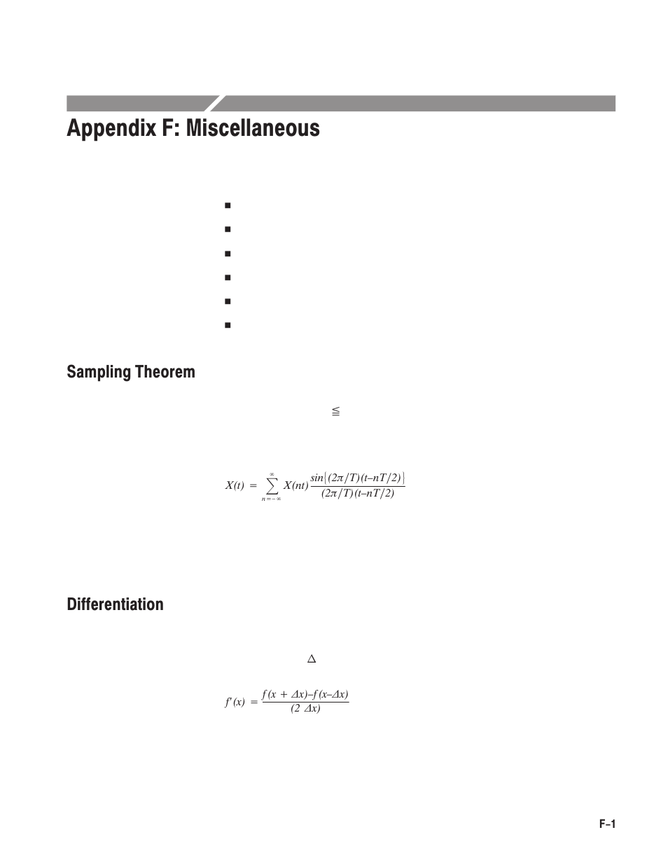 Appendix f:miscellaneous, Appendix f: miscellaneous, Sampling theorem | Differentiation | Tektronix AWG610 User Manual | Page 441 / 466