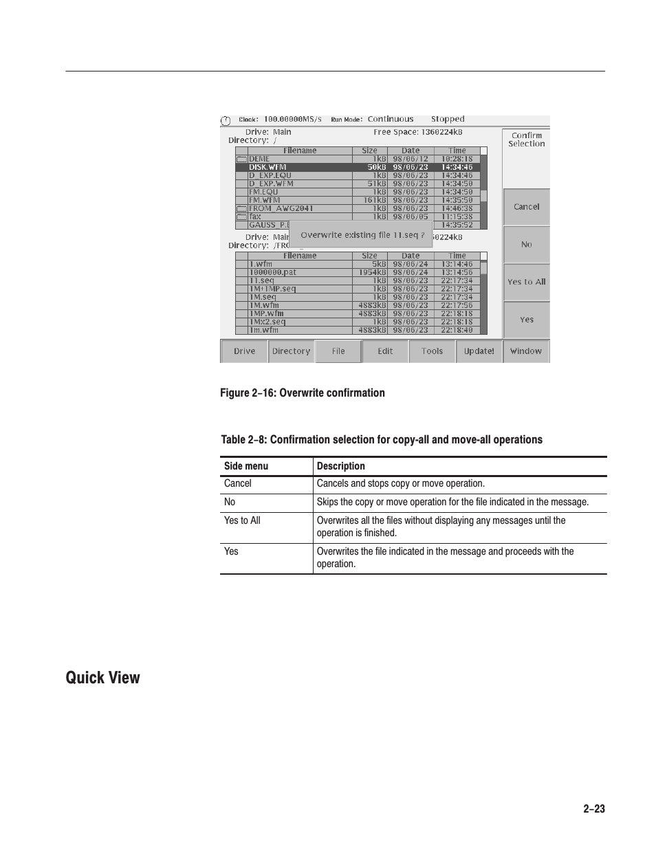 Quick view | Tektronix AWG610 User Manual | Page 61 / 466