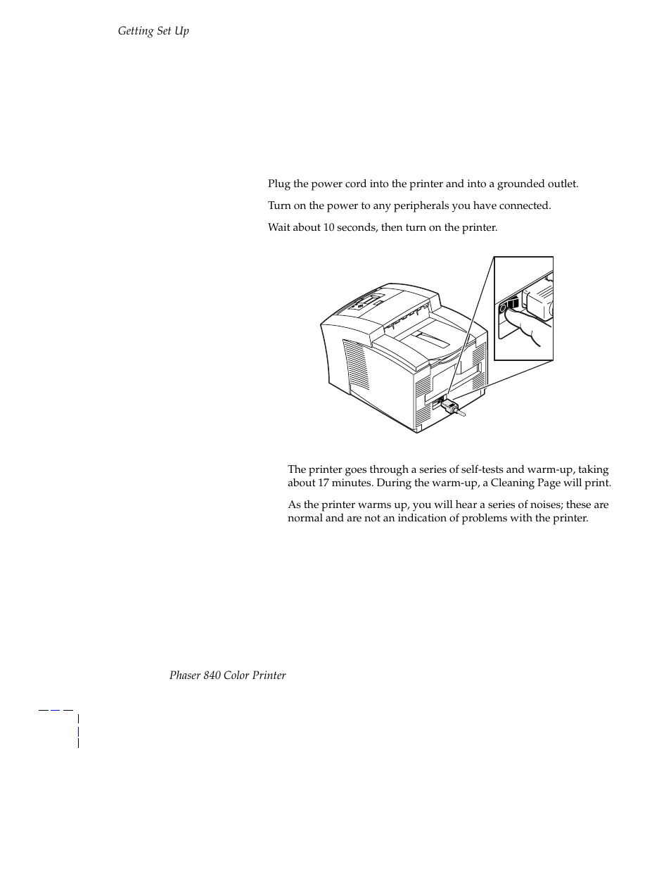 Turn on the printer | Tektronix Phaser 840 Color Printer 071-0389-00 User Manual | Page 20 / 41