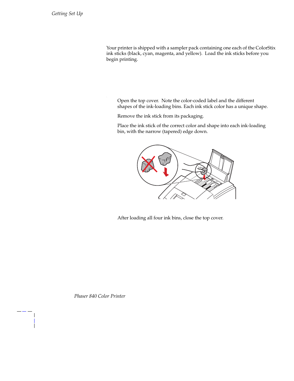 Add ink sticks | Tektronix Phaser 840 Color Printer 071-0389-00 User Manual | Page 22 / 41