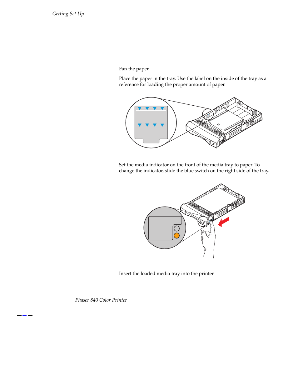 Loading paper | Tektronix Phaser 840 Color Printer 071-0389-00 User Manual | Page 24 / 41