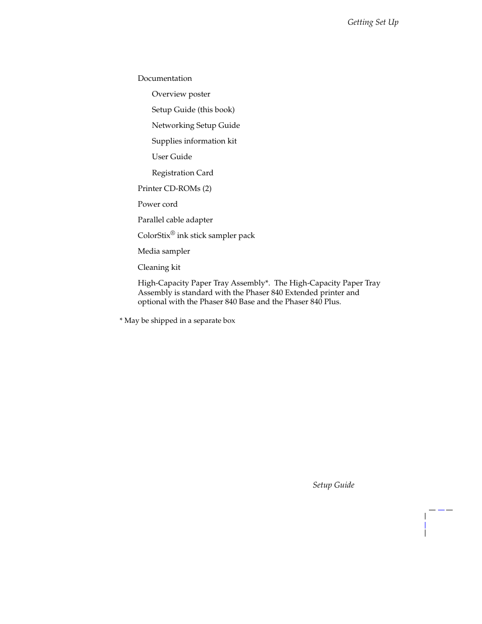 What you get with your printer | Tektronix Phaser 840 Color Printer 071-0389-00 User Manual | Page 9 / 41